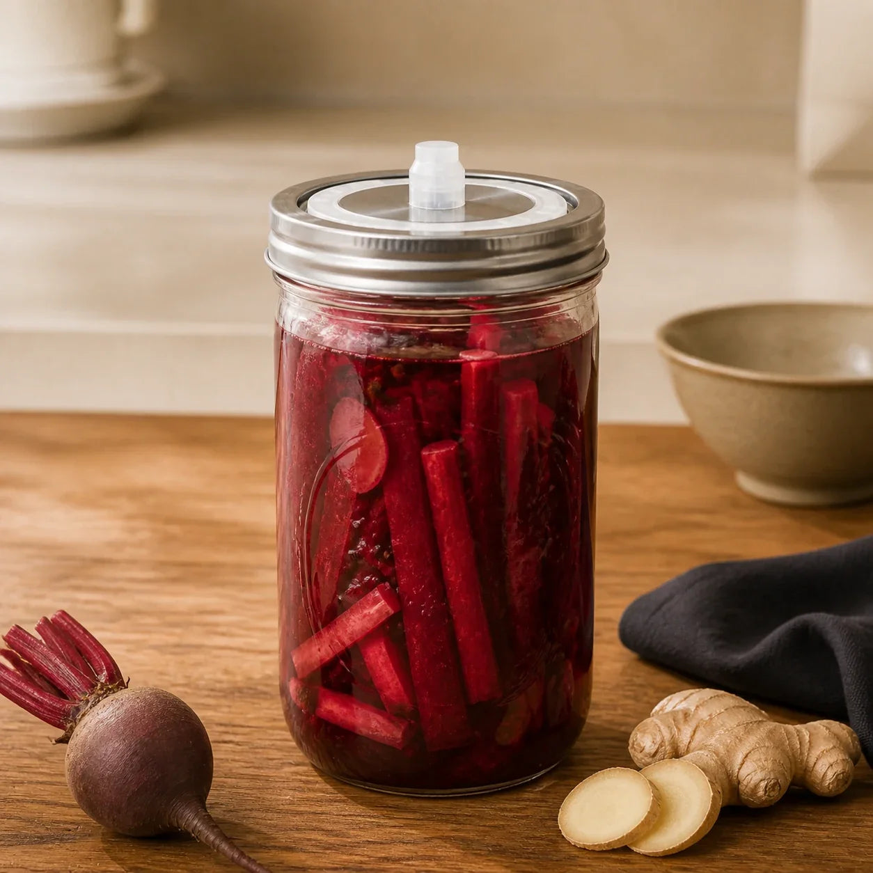Fermentierte Rote Bete im 946-ml-Ball-Mason-Jar mit Fermentationsdeckel