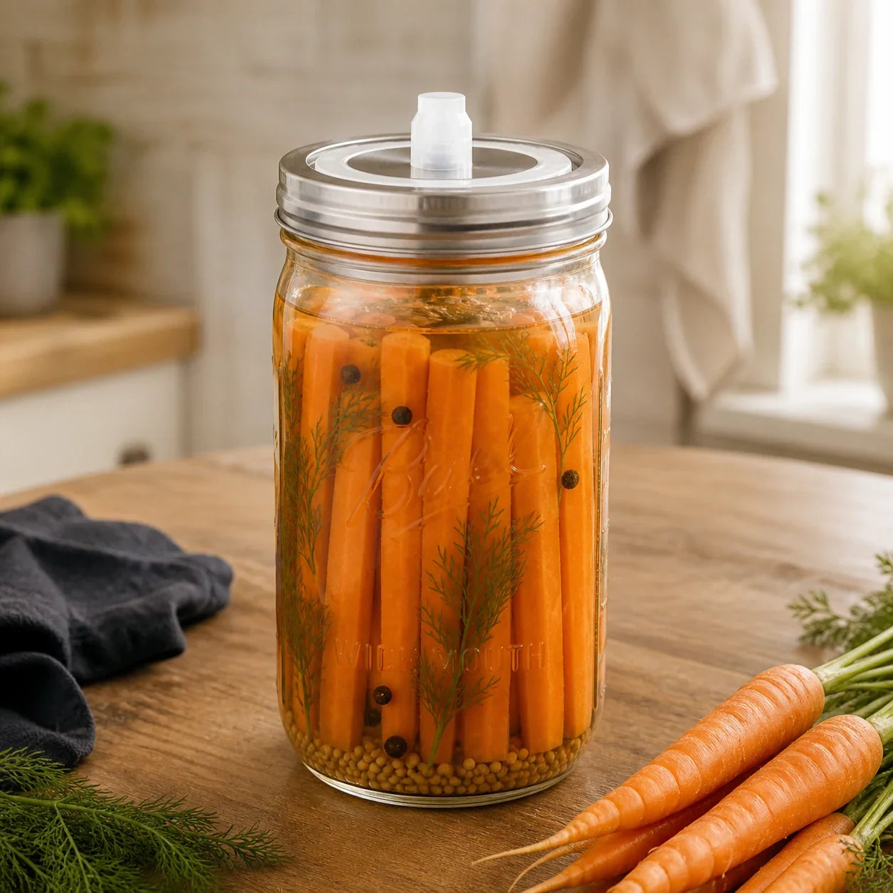 Fermentierte Karotten im 946-ml-Ball-Mason-Jar mit Fermentationsdeckel