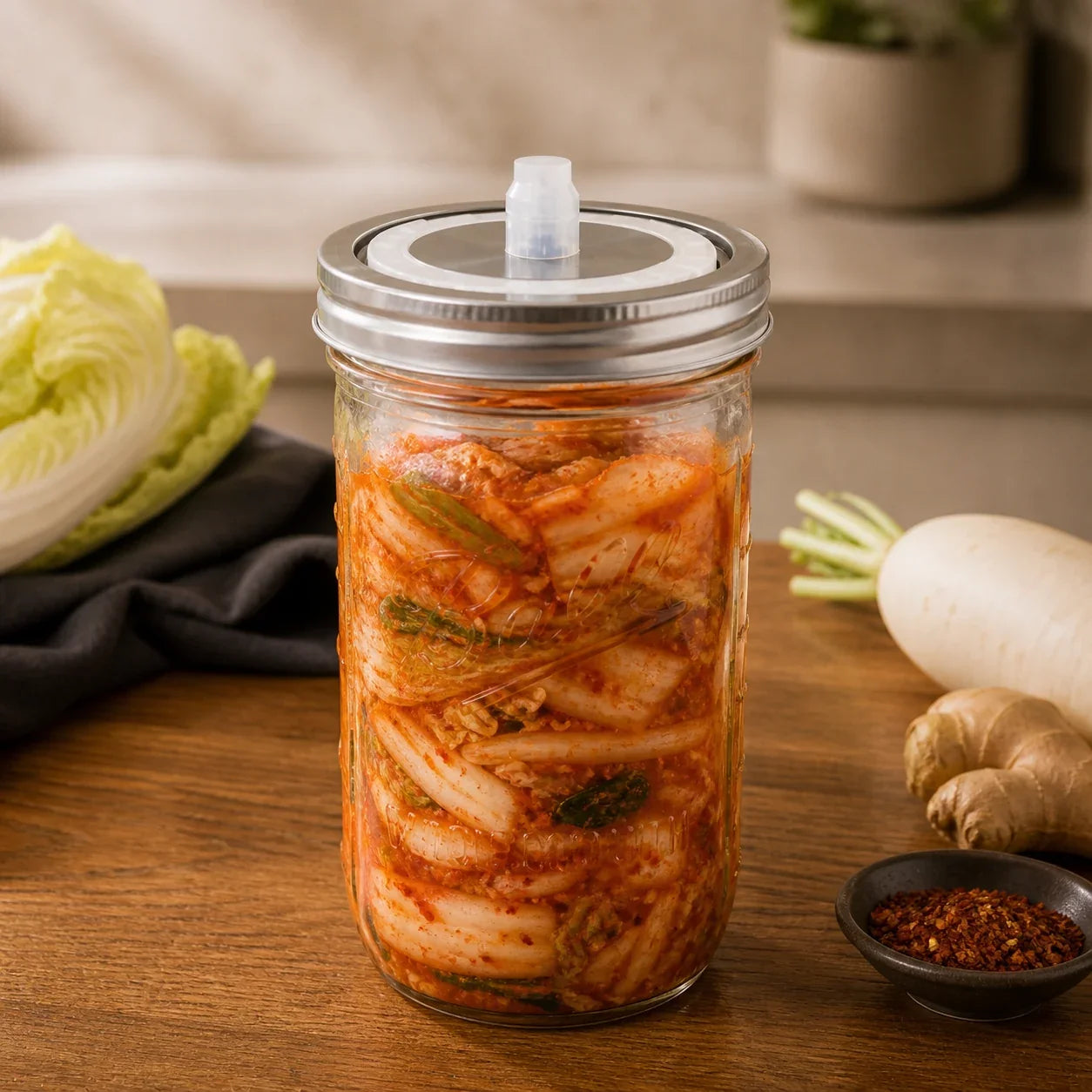 Kimchi im 946-ml-Ball-Mason-Jar mit Fermentationsdeckel