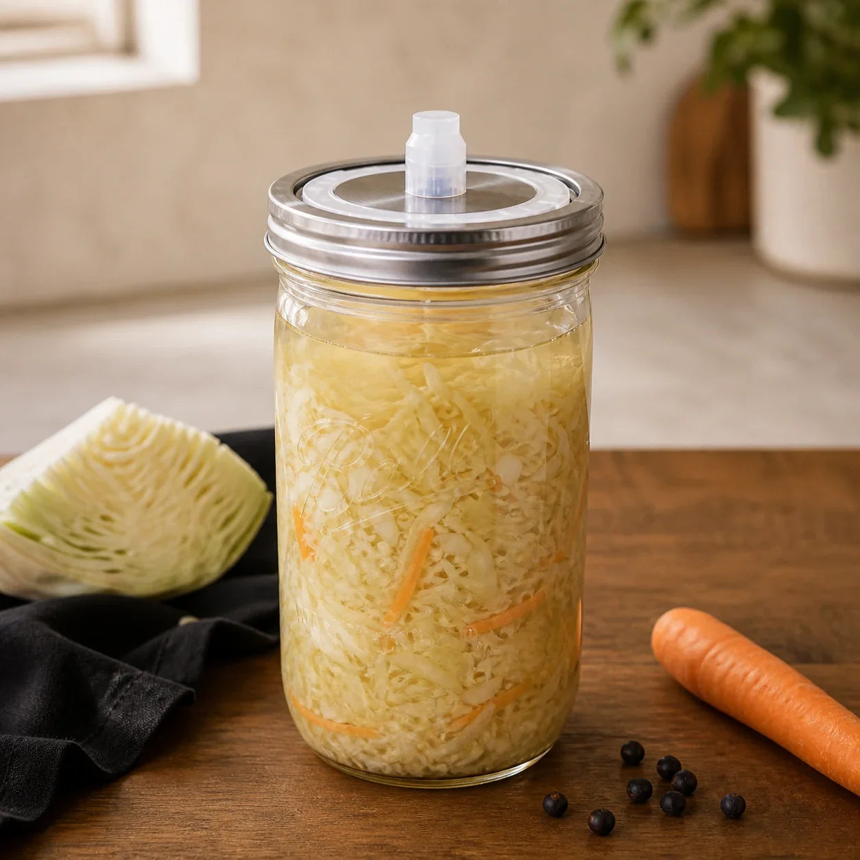 Sauerkraut im 946-ml-Ball-Mason-Jar mit Fermentationsdeckel