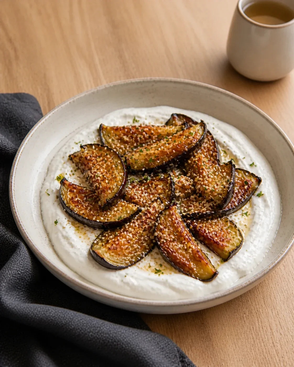 Ofen-Aubergine auf Kräuterjoghurt