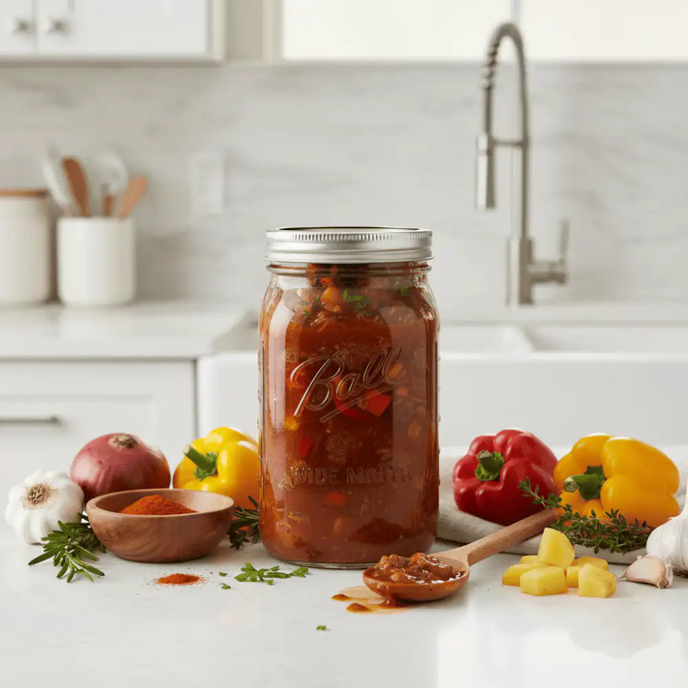 Cooked meals vacuum sealed in a jar