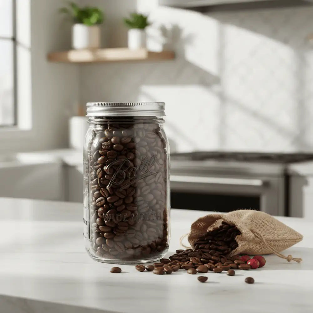 Coffee and tea stored protected from air in a jar