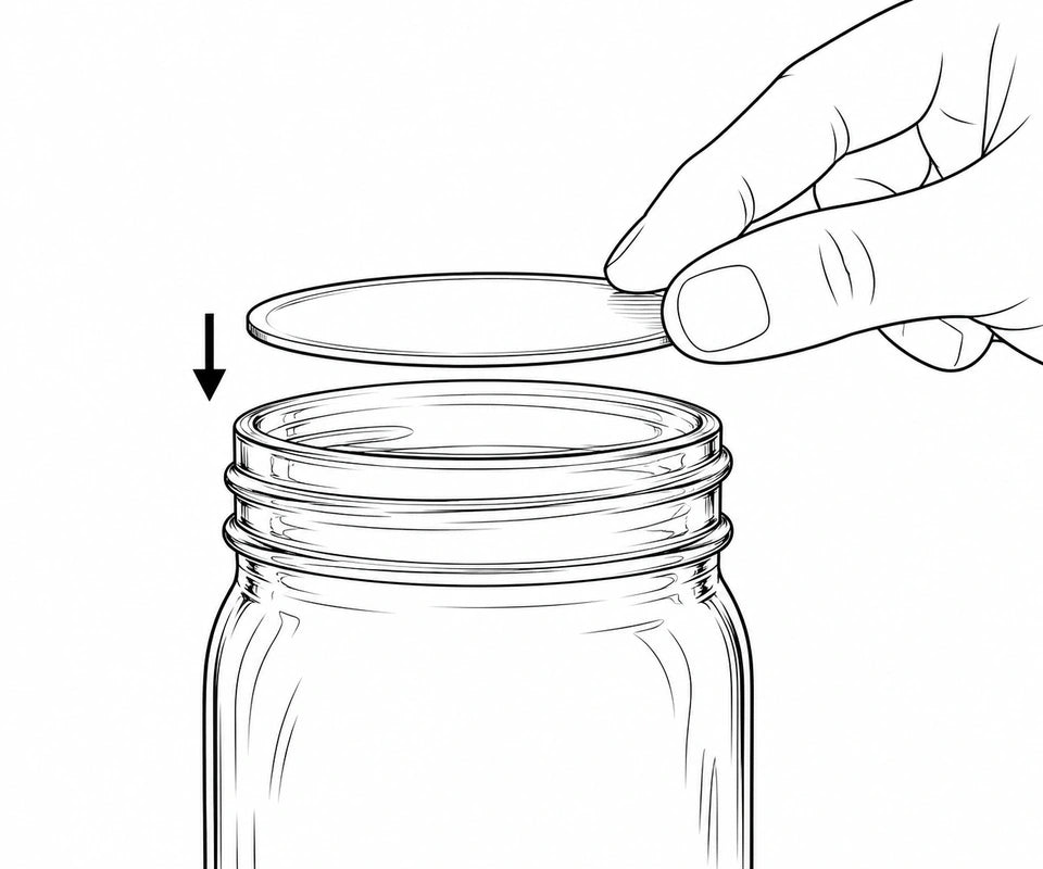 Die Dichtscheibe wird mittig auf die Öffnung des Ball Mason Jars gelegt. Der Schraubring bleibt beim Vakuumieren ab.